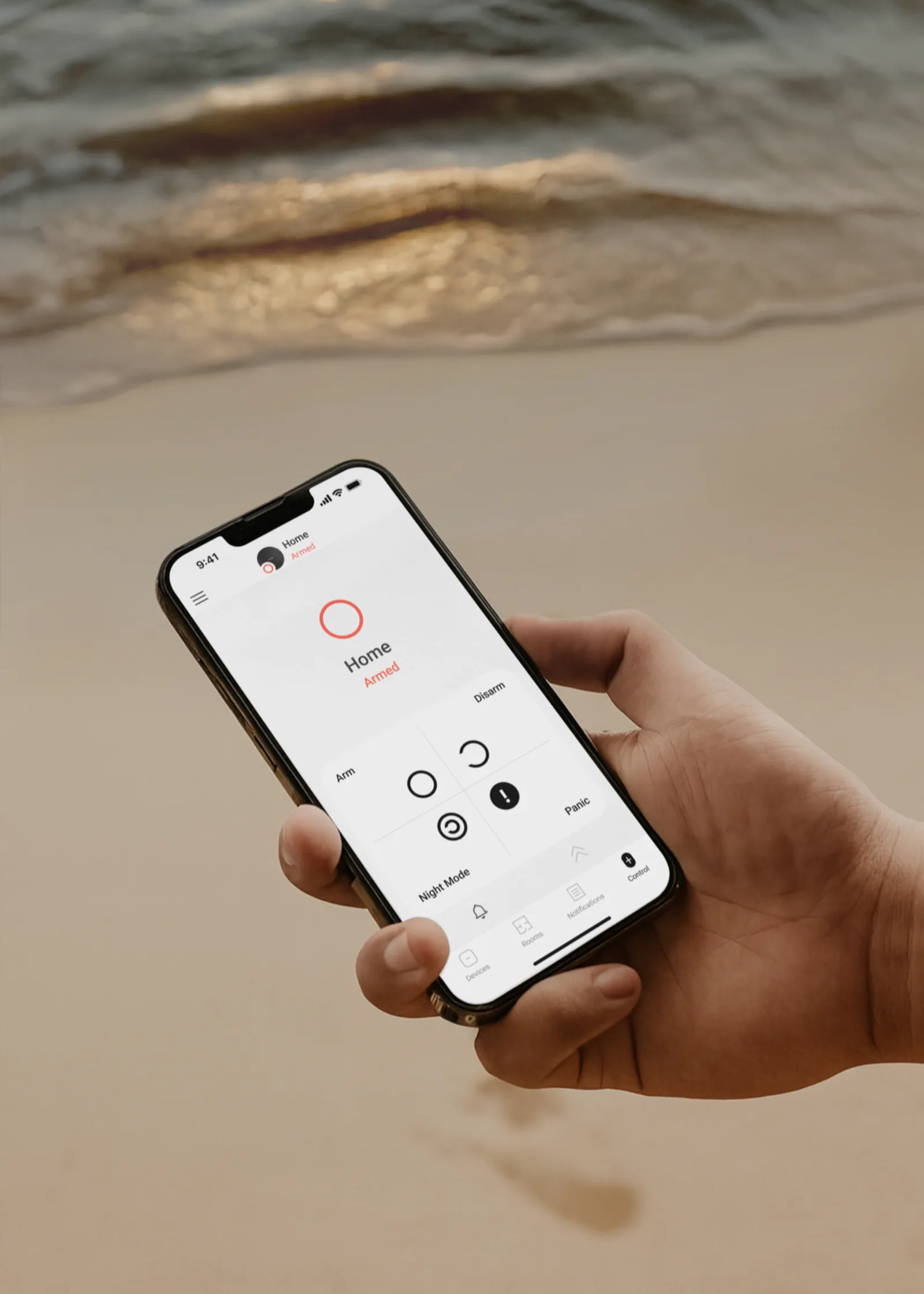 Ajax app on smartphone on the beach